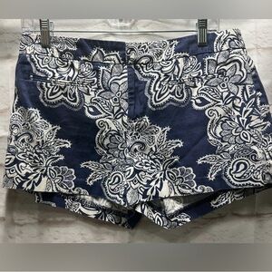 Navy Blue & White Floral Print Women’s Shorts